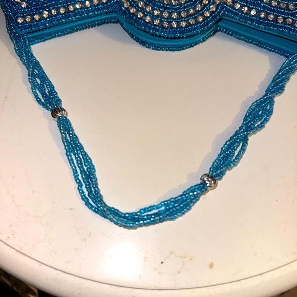 GORGEOUS  turquoise beaded and rhinestone wave clutch SHOWSTOPPER!! - Picture 6 of 10